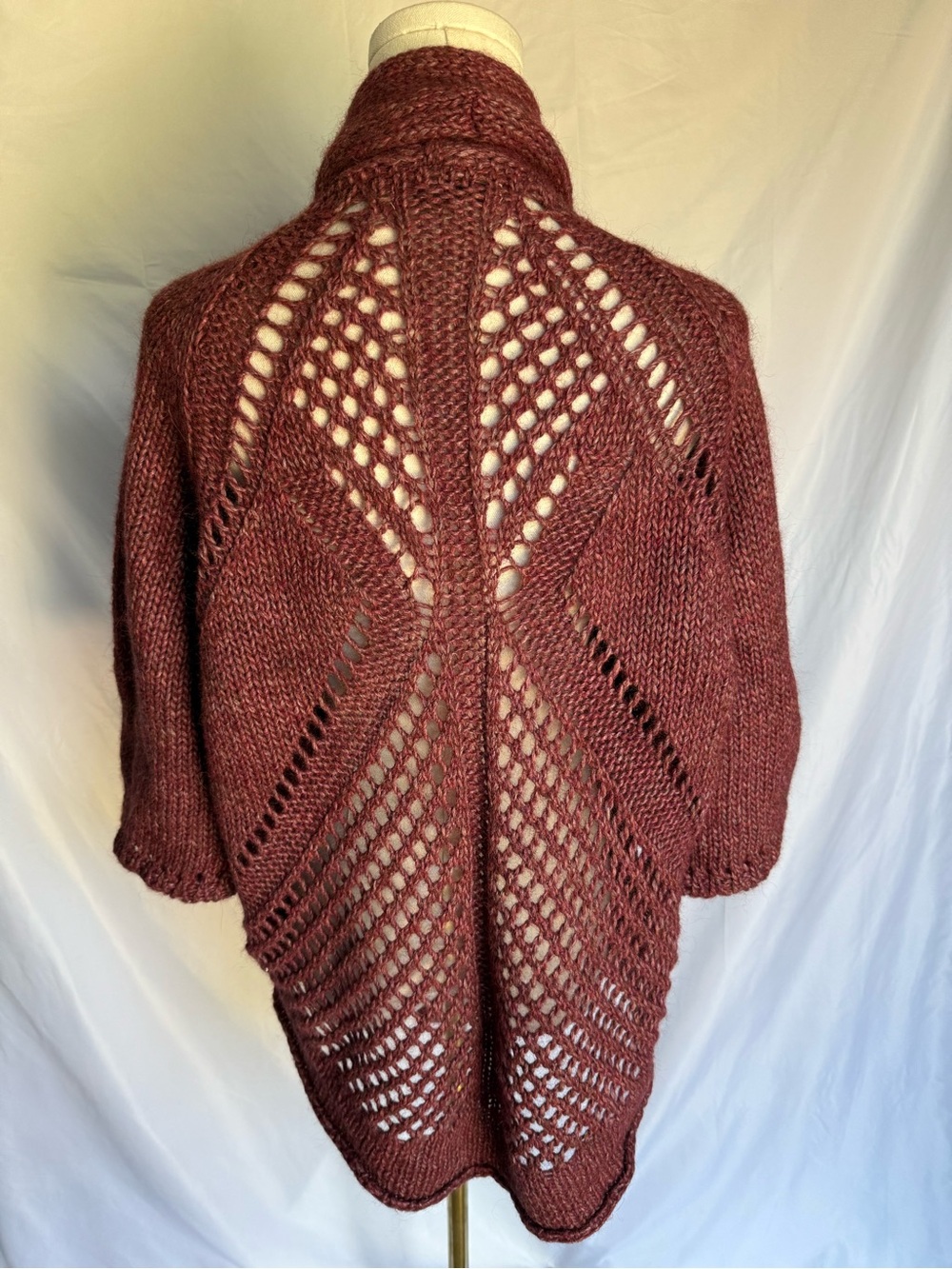 Wool Alpaca Blend Open Front Open Knit Cardigan M Chiaramente Made in Italy